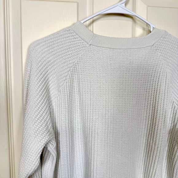 Leallo Newburyport Waffle Knit Crewneck Sweatshirt Size M Bone Cozy Pullover VGC - Picture 4 of 7
